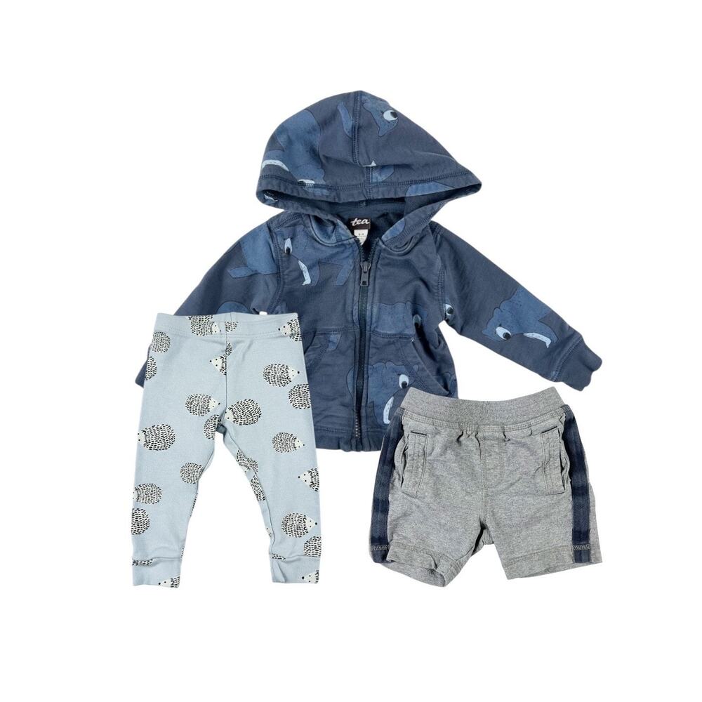 Tea Collection Bundle Bear Hoodie Hedgehog Pants Shorts 6-9 Months